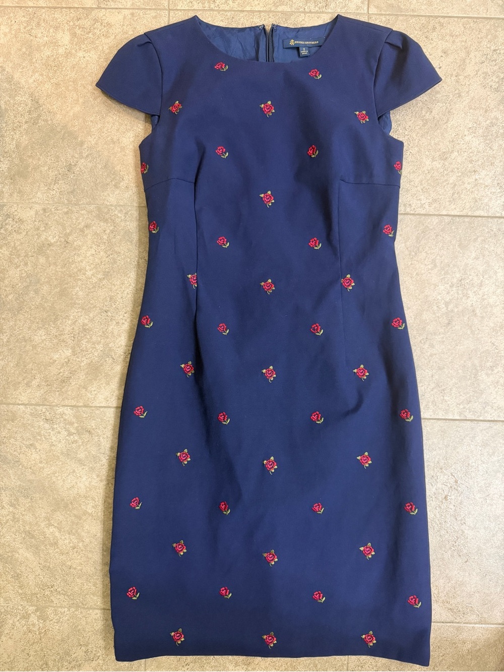 Brooks Brothers Navy Dress with Red Rose Embroidery